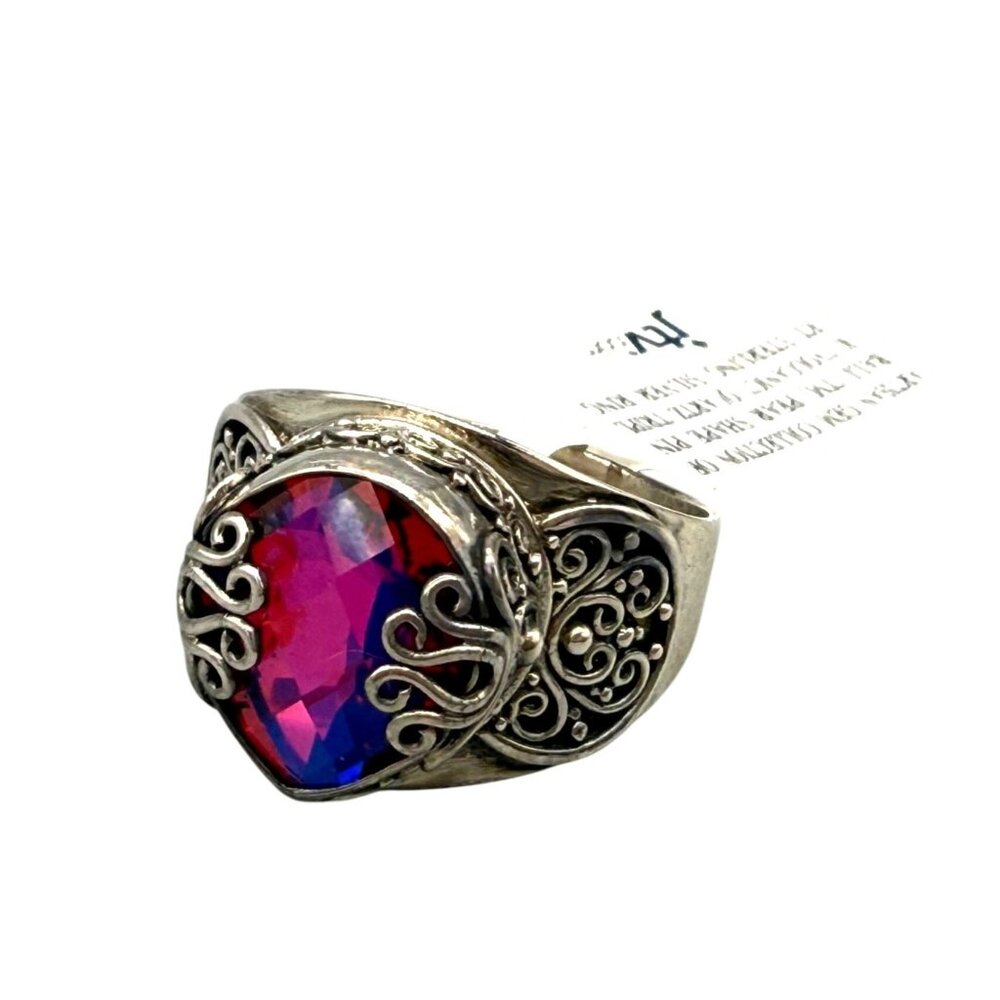 Sarda Bali-Style Artisan Sterling Silver Ring Pear-Shaped Colcanic Quartz Triple